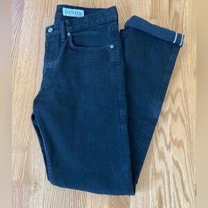 Gustin Black x Black Stretch Selvage Denim Jeans, 31x33/34, Straight Fit